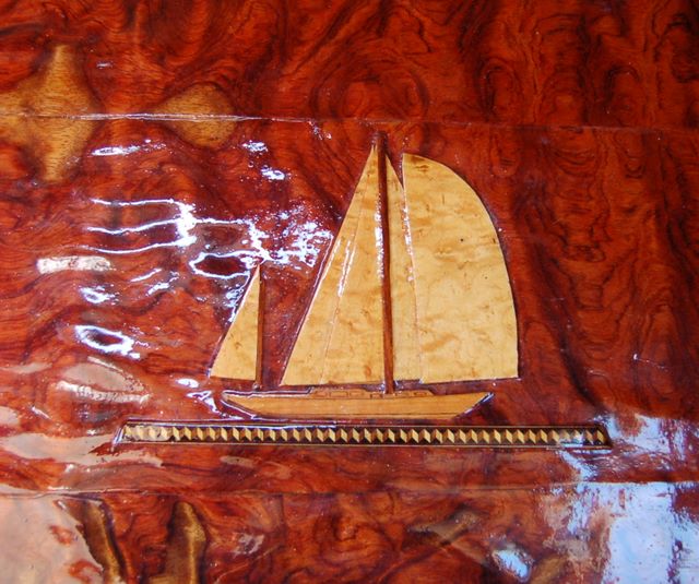 Wooden inlay of ship Detail Empress Kwan Yin