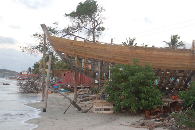 Boat building on the beach, Petite Martinique 