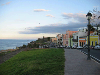 View along sea wall toward the fort in San Juan