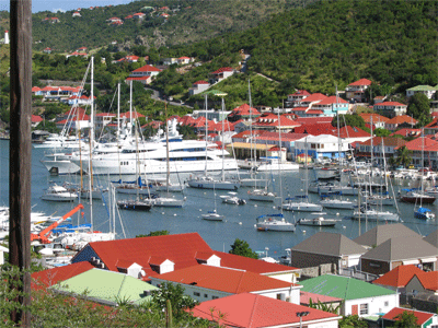 Eaux Vives in the mooring field in Gustavia, St. Barths Eaux Vives in the mooring field in Gustavia, St. Barths 